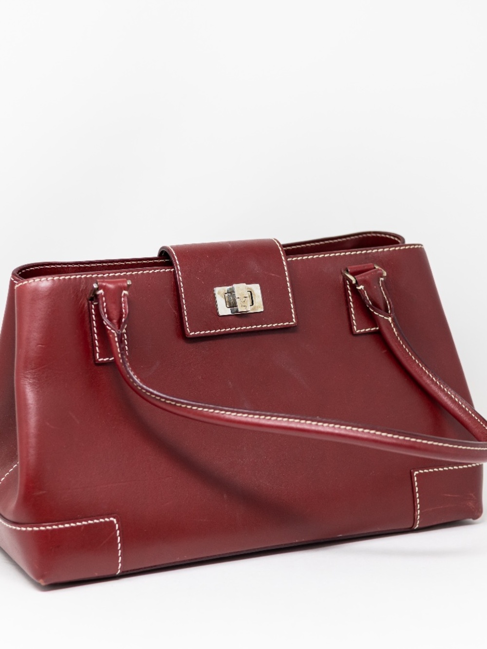 Lambertson Truex Genuine Leather Made In Italy Top Handle Purse Tote Bag Red